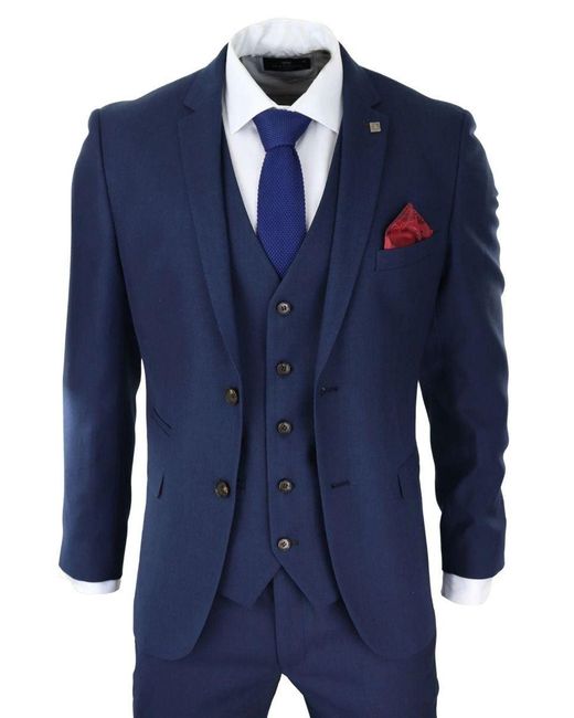 Paul Andrew Blue 3 Piece Classic Retro Suit Canvas for men