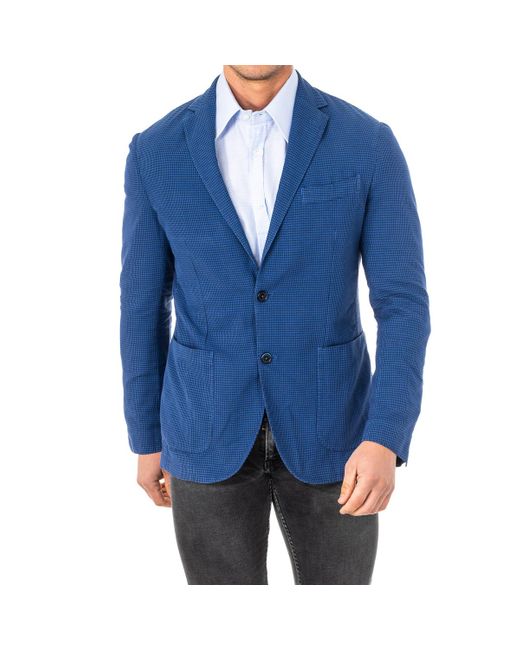 La Martina Blue Long Sleeve Blazer With Lapel Collar Hmja01 for men