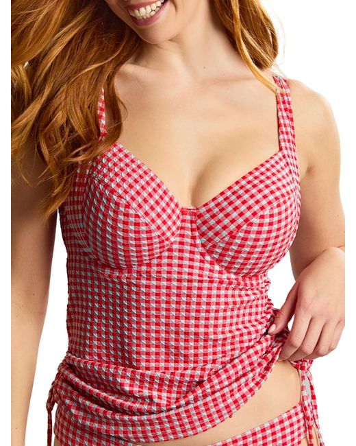 Panache Red Gingham Iris Balcony Tankini Top