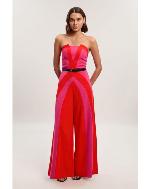 Karen Millen Compact Stretch Colour Block Tailored Bandeau Jumpsuit