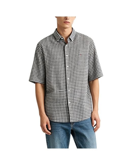 Tommy Hilfiger Gray Oxford Shirts Gingham Checked Regular Short Sleeve Cotton for men