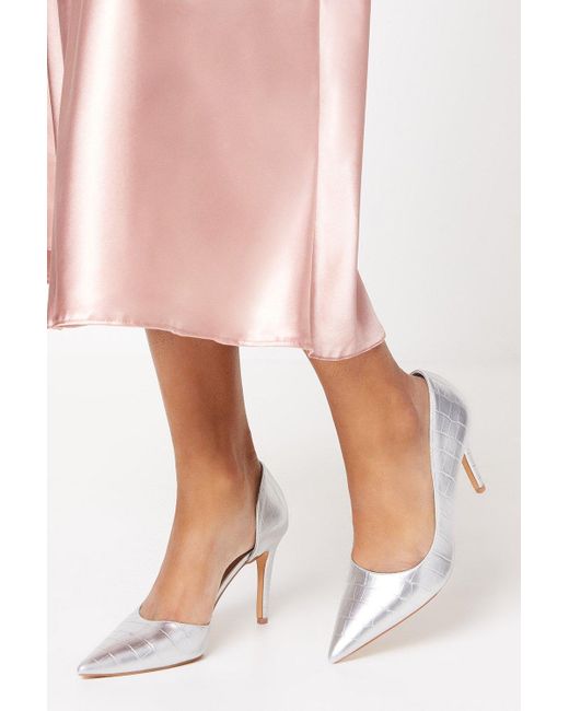 Faith Pink Cece Croc Print High Stiletto Court Shoes