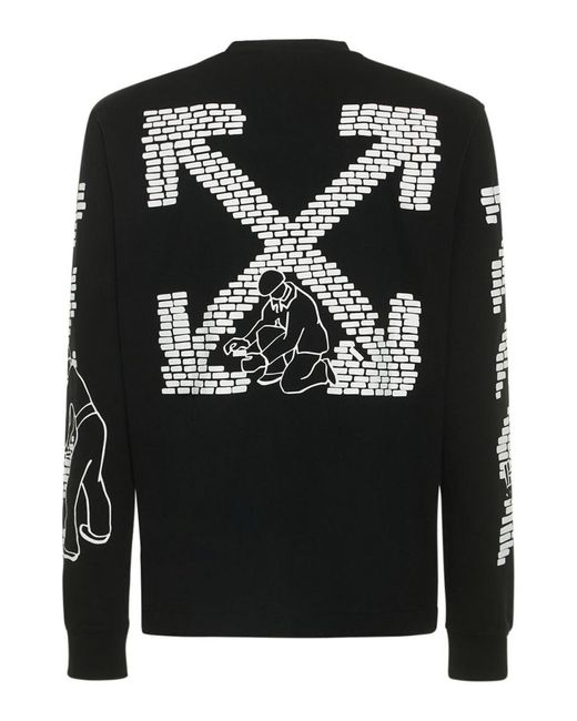 Off-White c/o Virgil Abloh Gebroken Wit Brick Arrows Logo Bedrukt T-shirt Met Lange Mouwen In Zwart in het Black voor heren