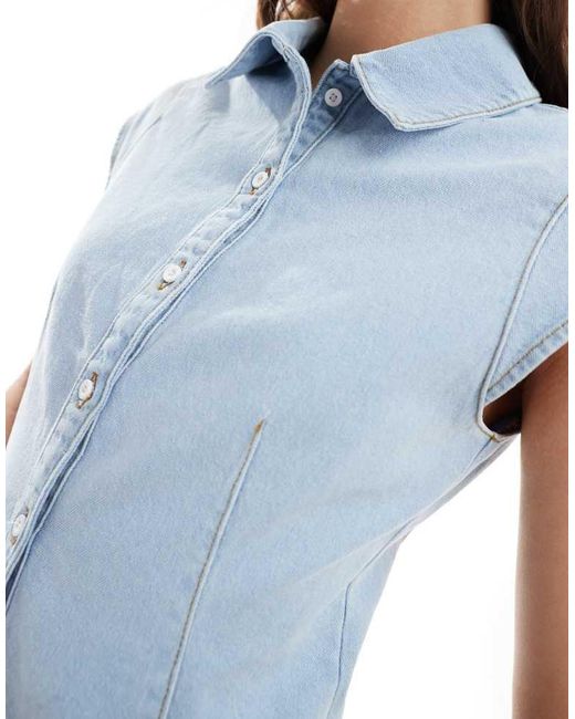 Miss Selfridge Blue Fitted Denim Shirt