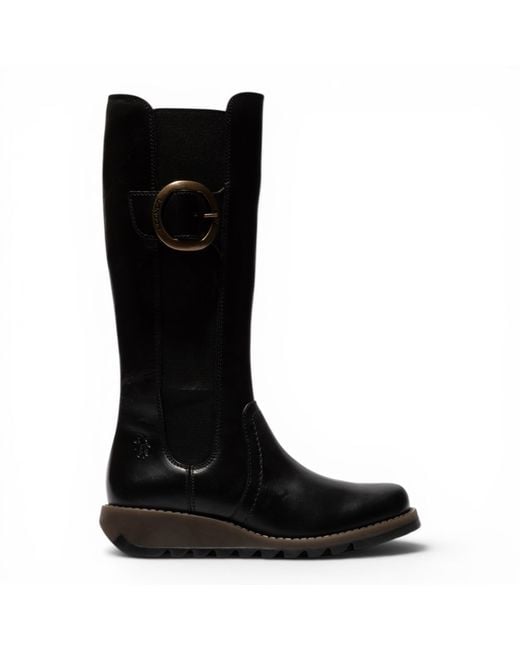 Fly London Black Leather Knee-High Long Boots