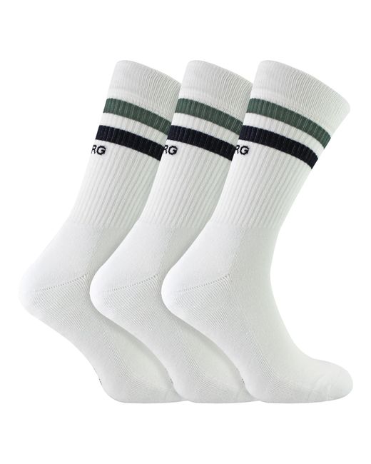 Björn Borg White 3 Pack Core Sport Ribbbed Top Crew Socks For for men