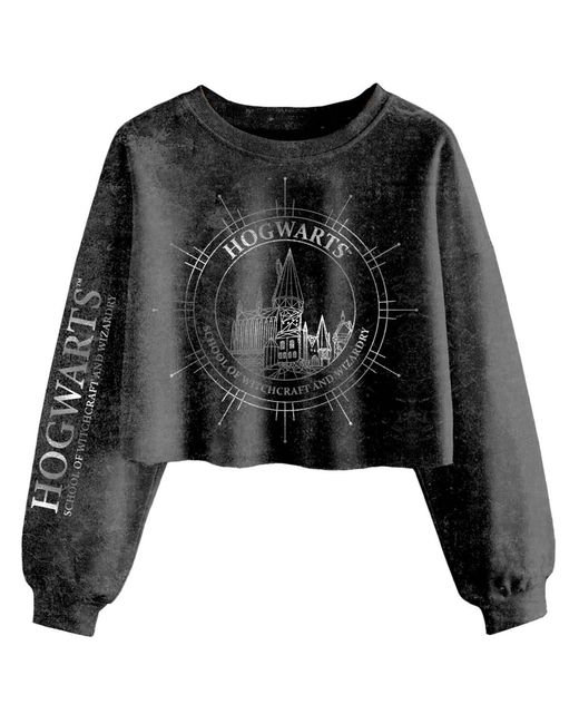 Harry Potter Black Ladies Hogwarts Constellation Acid Wash Crop Sweatshirt
