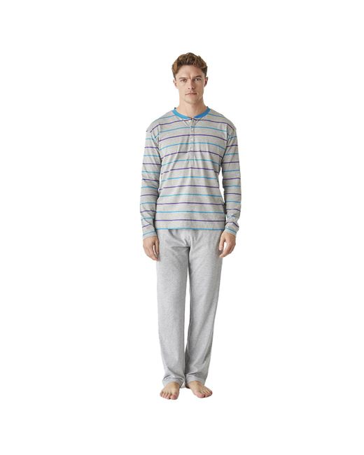 J&j Brothers Gray Long-Sleeved Cotton Pajamas With A Half-Zip Jjbep5500 for men