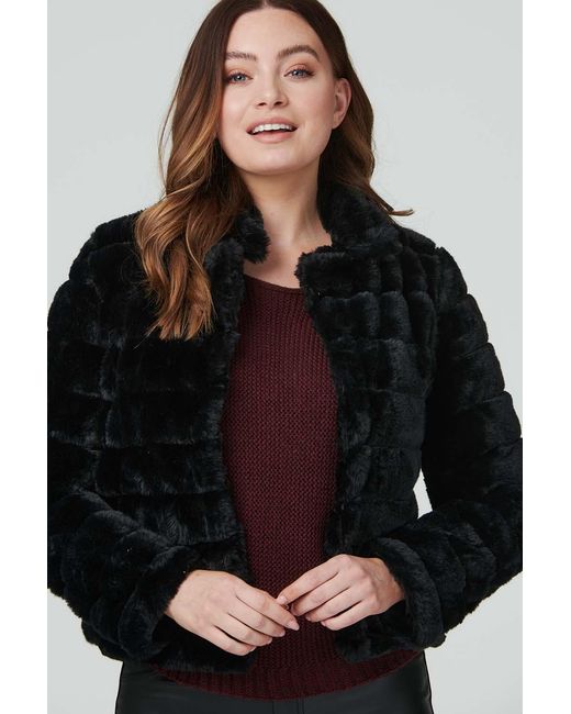 Izabel London Black Faux Fur Cropped Jacket