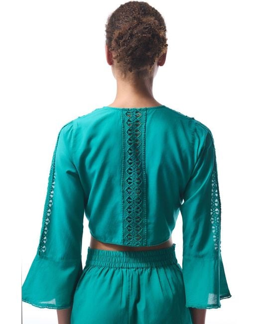 Penti Blue Crop Blouse With Tie Front