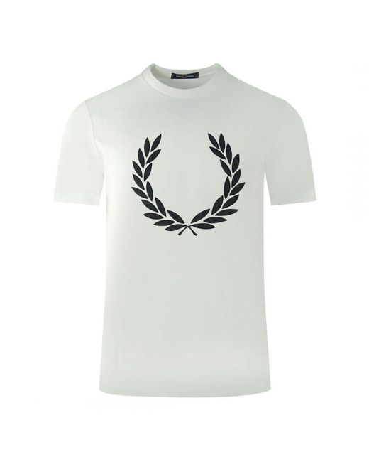 Fred Perry Gray Large Flock Laurel Wreath Logo T-Shirt for men