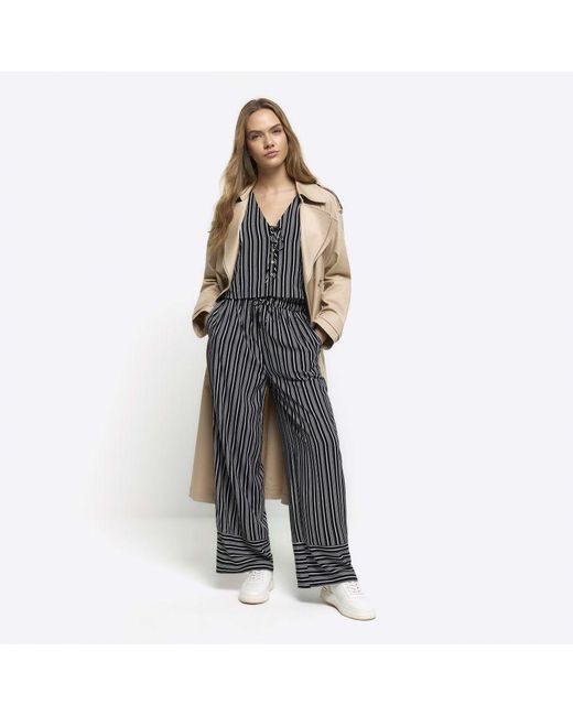 River Island Blue Wide Leg Trousers Stripe Viscose