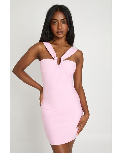 Boohoo Pink Premium Bandage Plunge Front Mini Dress