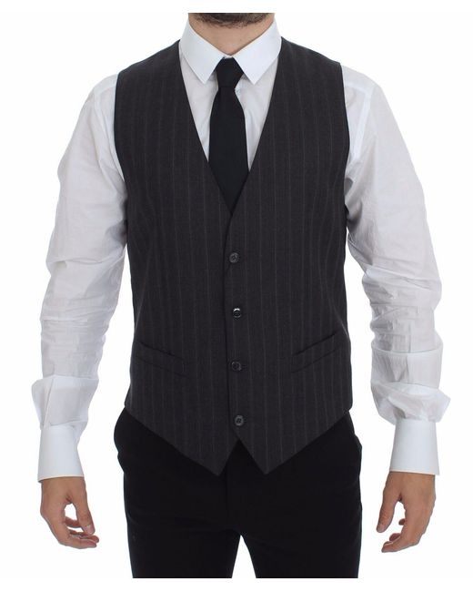 Dolce & Gabbana Blue Striped Wool Logo Vest Gilet Weste for men