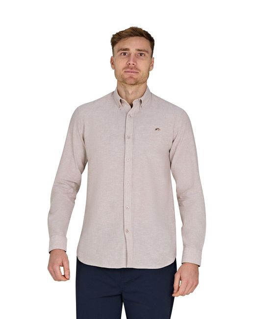 Raging Bull White Classic Long Sleeve Linen Shirt for men