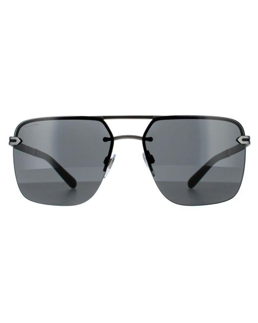 BVLGARI Gray Rectangle Matte Gunmetal Sunglasses for men