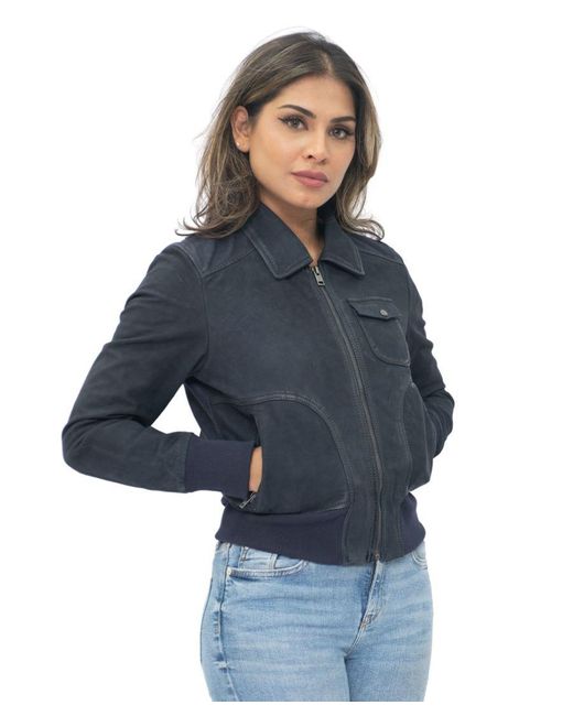 Infinity Leather Blue Ma-1 Varsity Jacket-Ann Arbor