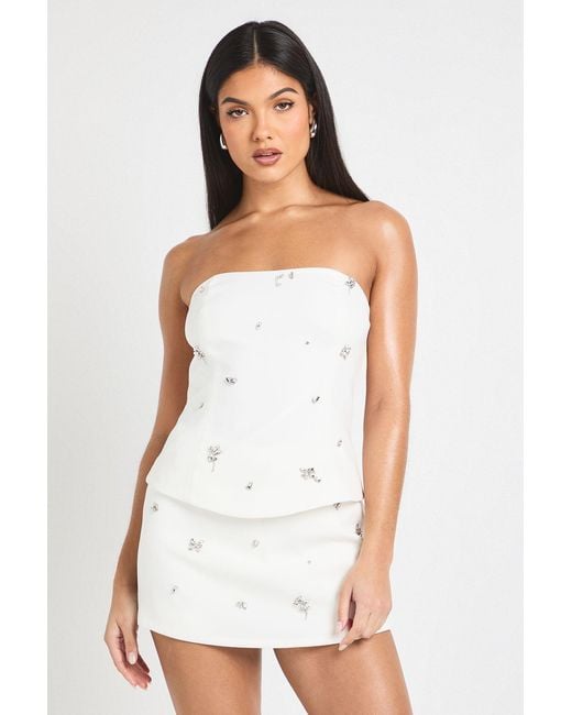 Boohoo White Diamante Embellished Bandeau Top