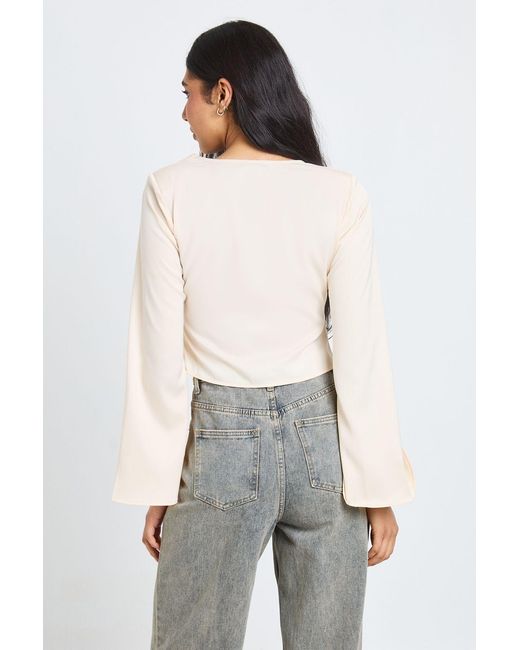 Boohoo White Tall Long Sleeve Satin Cowl Neck Top