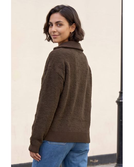Roman Brown Fleece Knit Zip Up Jumper