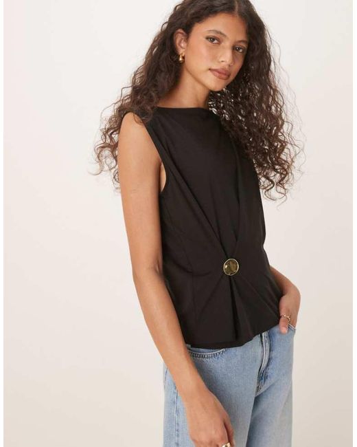 ASOS Black Sleeveless Top With Button Detail