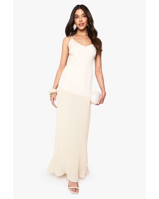 Boohoo White Dropped Waist Pleated Maxi Dress