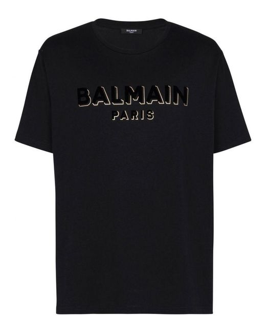 Balmain Black Crewneck Oversized T-Shirt With Velvet Logo Cotton for men