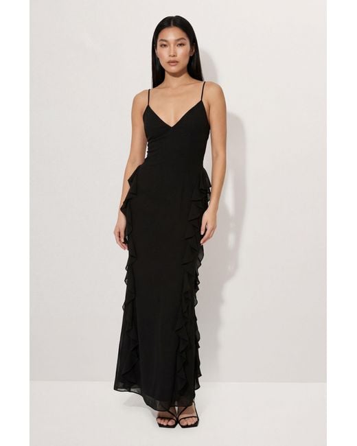 MissPap Black Ruffle Detail Open Back Maxi Dress