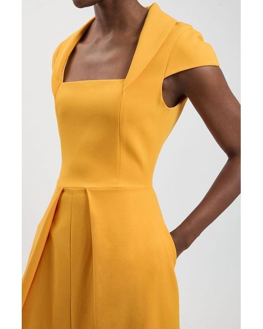 Karen Millen Yellow Square Neck Tailored Full Skirted Maxi Dress