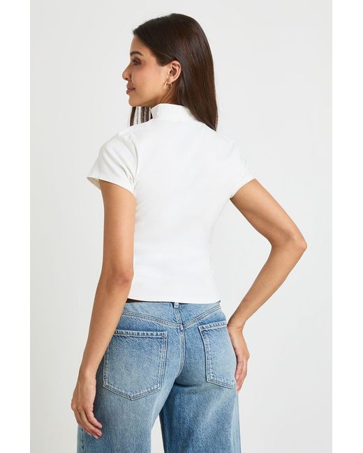 Boohoo White Bengaline Key Hole Cap Sleeve Top