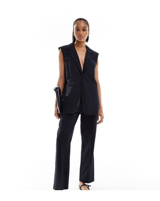ASOS Blue Design Tailored Belted Trouser With Linen