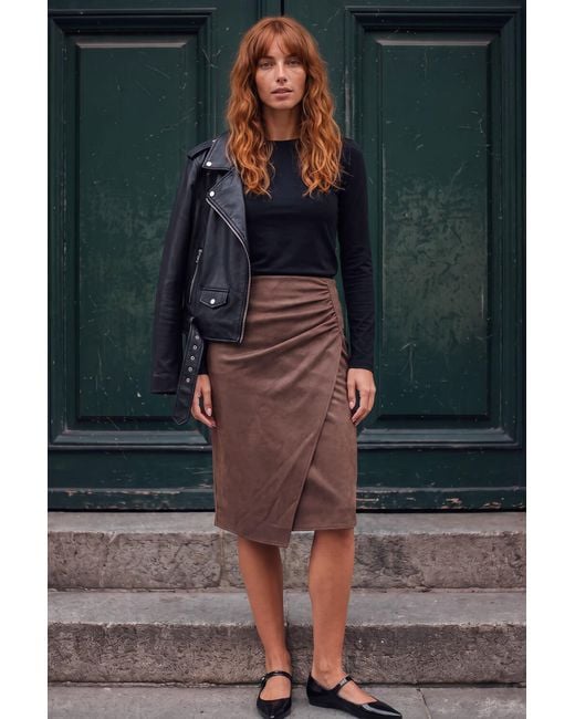 Roman Black Faux Suede Ruched Side Skirt
