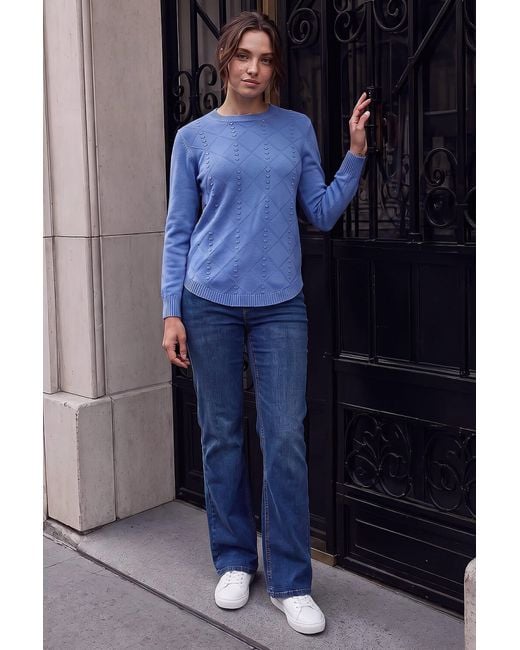 Roman Blue Petite Cable Knit Curved Hem Jumper