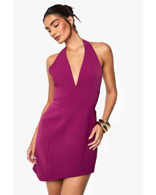 Boohoo Purple Halterneck Tailored Asymmetric Mini Dress