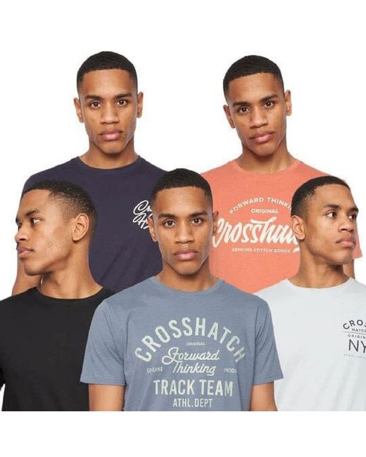 Crosshatch Blue 5 Pack Of Brandax Print T-Shirts for men