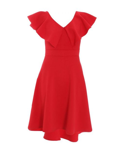 Quiz Red Frill Dip Hem Midi Dress