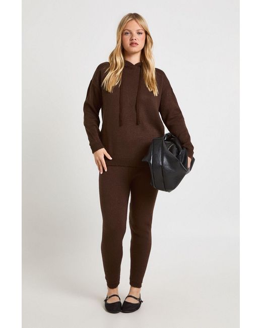 Boohoo Brown Petite Soft Knit Hoodie & Trouser Co-Ord