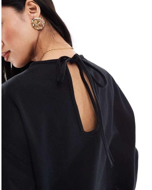 Miss Selfridge Black Long Sleeve Tie Neck Denim Tee Dress