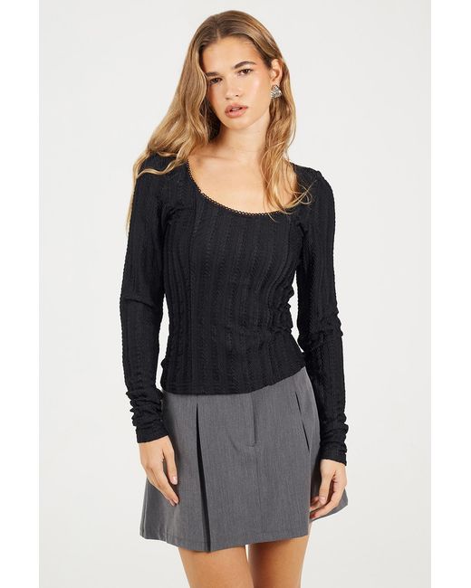 Brave Soul Black Textured Scoop Neck Top