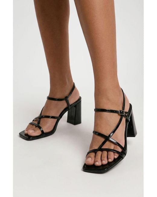 Boohoo Black Patent Block Heel Strappy Heels