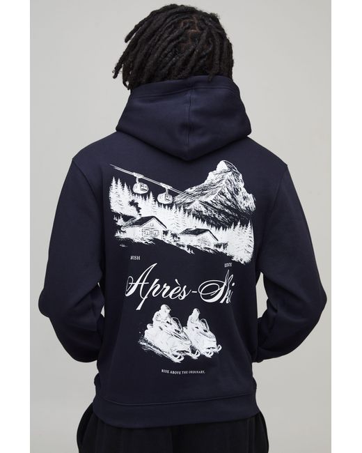 BoohooMAN Blue Regular Apres Ski Print Hoodie Cotton for men