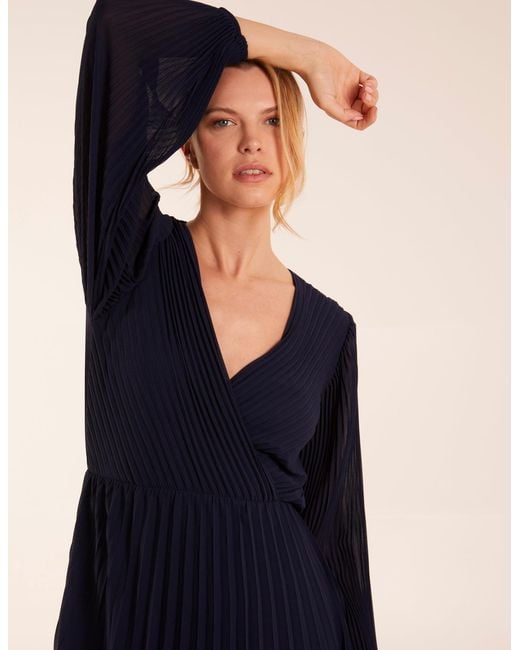 Blue Vanilla Blue Wrap Front Pleated Midi Dress