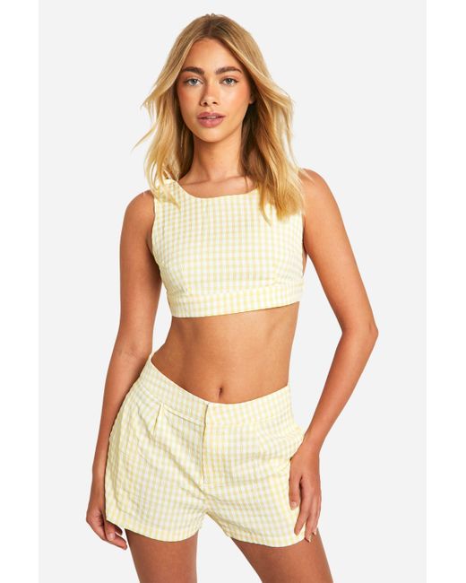 Boohoo White Gingham Backless Crop Top