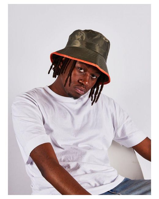SVNX Brown Nylon Bucket Hat With Contrast Trim And Drawstring for men