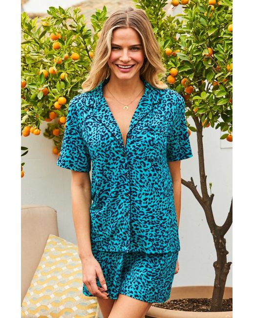 Sosandar Blue Aqua Animal Print Pyjama Shorts