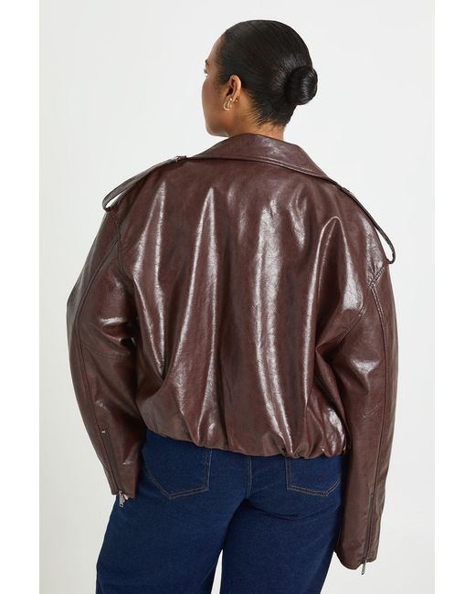 Boohoo Red Plus Faux Leather Bubble Hem Biker Jacket
