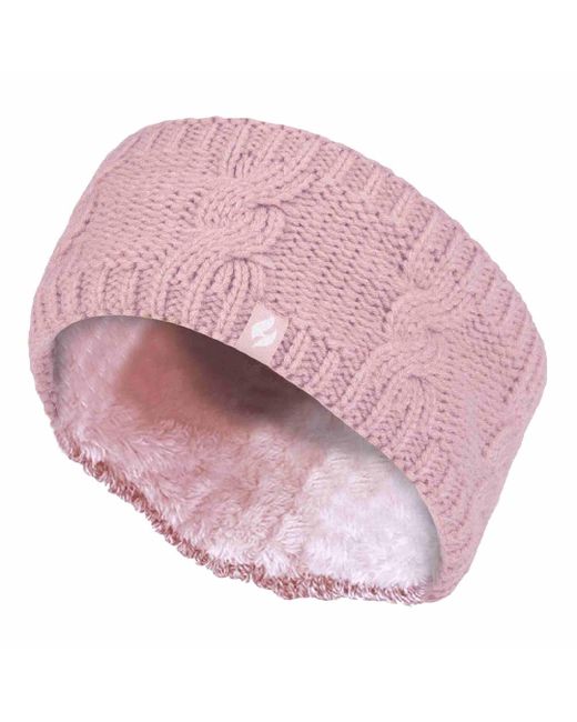 Heat Holders Pink Ladies Cable Knitted Fleece Lined Thermal Winter Ear Warmer Headband