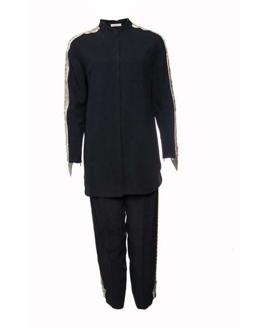 Chloé Black Chloé Dark Trousers (36/Xs) And Blouse (38/S) With Embroidery Along The Sleeves And Legs