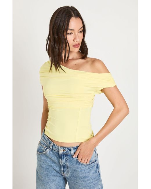 Boohoo Blue Ruched Shoulder Layered Top