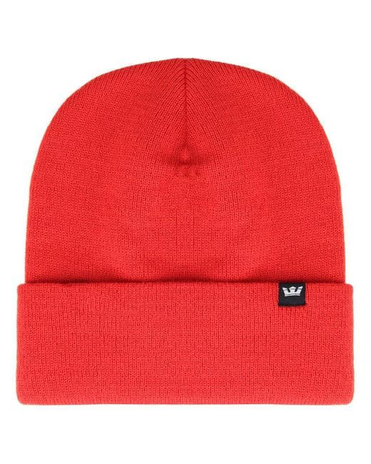 Supra Red Logo Plain Knitted Crown Beanie C